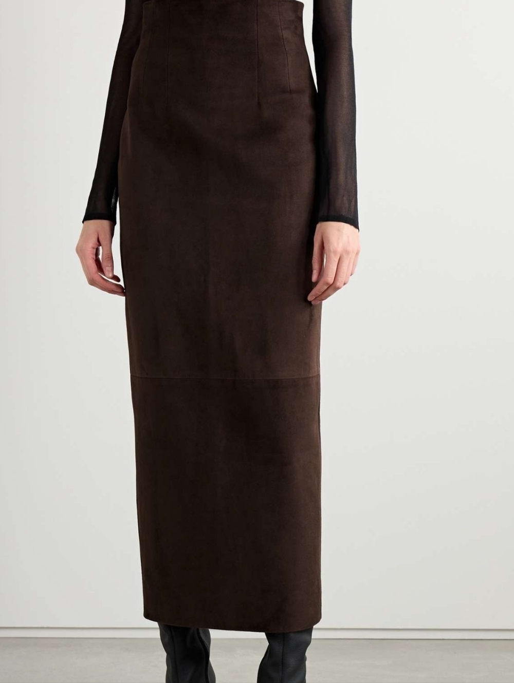 Danier Chocolate Brown Suede Leather Maxi Skirt